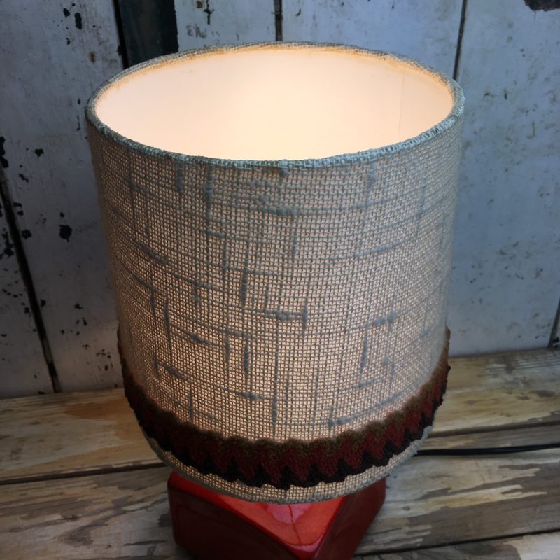 70er Retro Lampe Rot Keramik 4 Leinenschirm