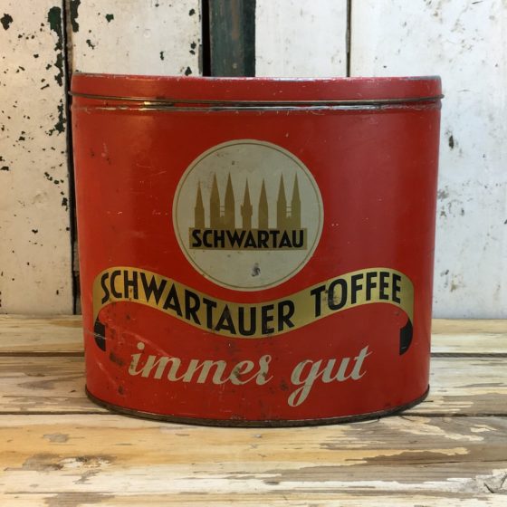 Antike Schwartau Toffee Blechdose rot mit Deckel