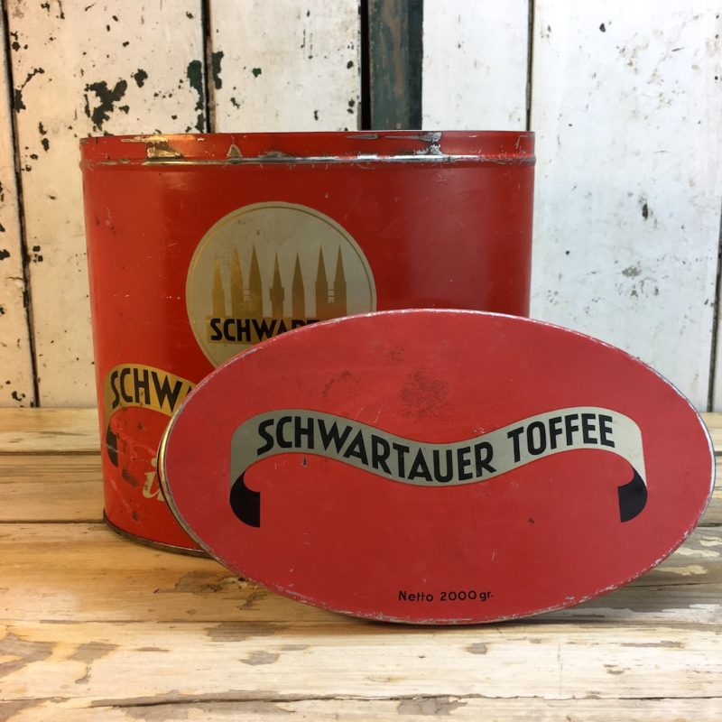 Antike Schwartau Toffee Blechdose rot 4