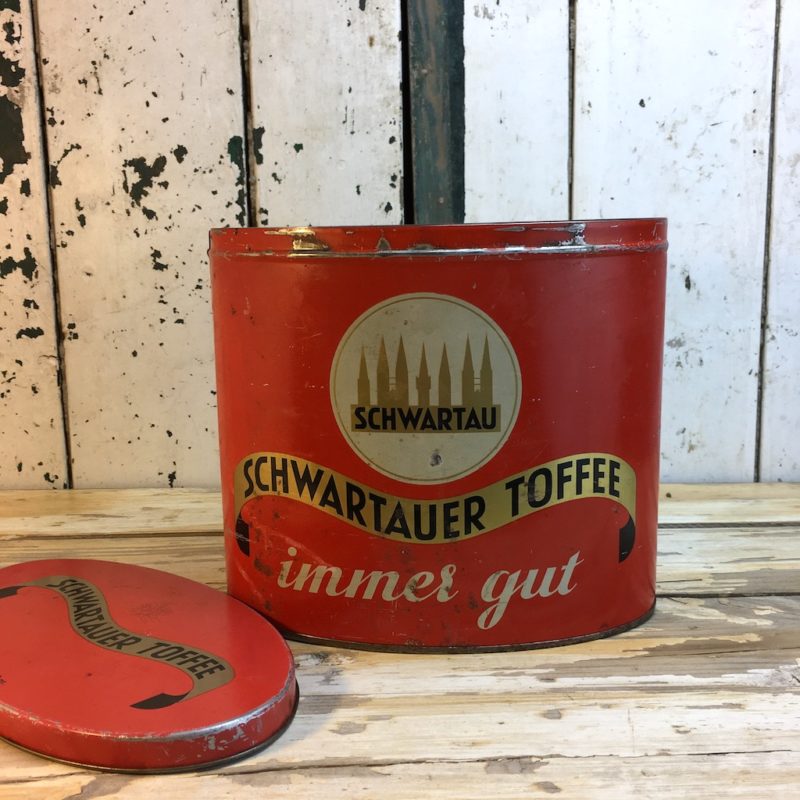 Antike Schwartau Toffee Blechdose rot mit Deckel