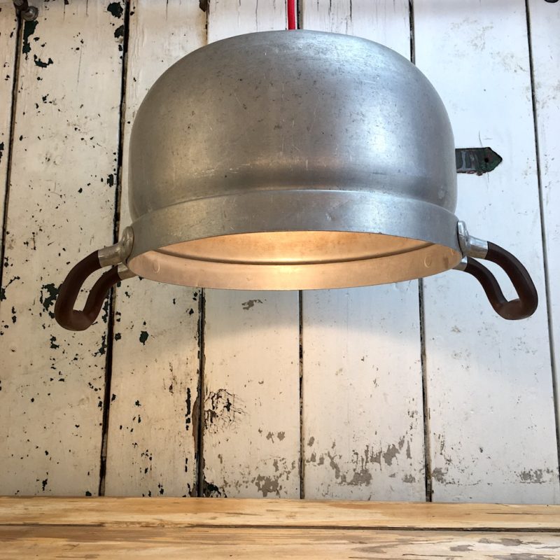 Upcycling Hängelampe Tischleuchte Alu Kochtopf