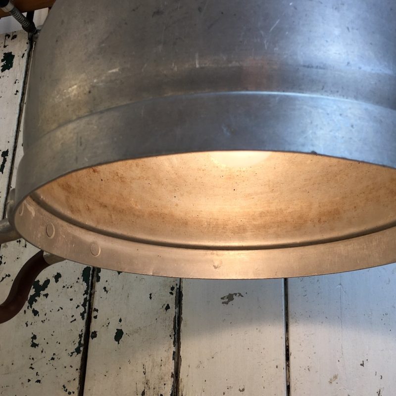 Upcycling Hängelampe Tischleuchte Alu Kochtopf Warmes Licht