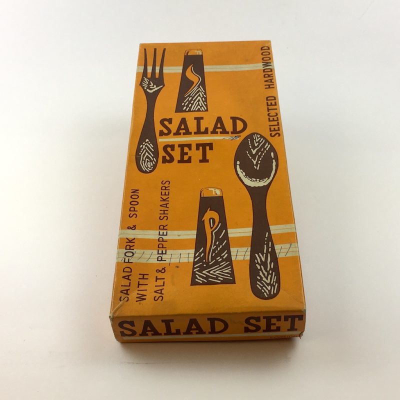 Salat Besteck Gabel Löffel Salz Pfeffer Hartholz Mid Century